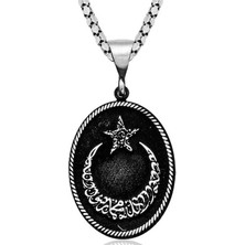 Gümüş Kelime-I Tevhid Yazılı Ay Yıldız Kolye