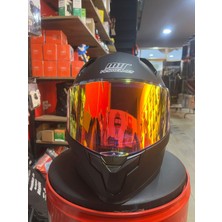 MTS M-910 Güneş Vizörlü Siyah Kask (Kırmızı Gold Camlı)