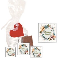 Mynil Madlen Çikolata Sargılı Düğün Modeli Çiçek Desenli 70 Adet Jelatin Poşetli Kalpli Etiketli