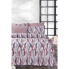 Pazarika Pudra & Mor Dalga Desenli Nevresim Takımı – Modern Soyut Tasarım