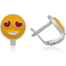 Gümüş Kalp Gözlü Emoji Çocuk Küpesi