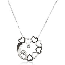 Gümüş Kalp Çemberi Anne Çocuk Bayan Kolye