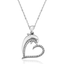 Gümüş Kalpli Yunus Balığı Bayan Kolye