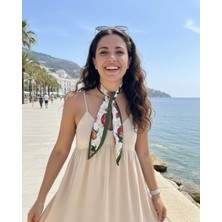 Nar Desenli Şeritli Fular Bandana Estascarf 7,5X100CM