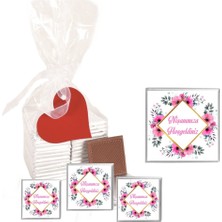 Mynil Madlen Çikolata Sargılı Nişan Modeli Çiçek Desenli 25 Adet Jelatin Poşetli Kalpli Etiketli