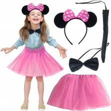 MiraLive Minnie Kostüm Seti (Pembe Tütü Etek + Pembe Taç + Papyon + Kuyruk)