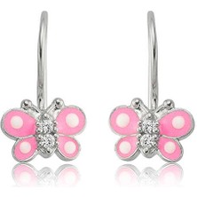 Gümüş Sallantılı Pembe Kelebek Çocuk Küpesi