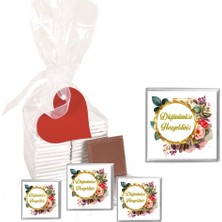 Mynil Madlen Çikolata Sargılı Düğün Modeli Çiçek Desenli 70 Adet Jelatin Poşetli Kalpli Etiketli