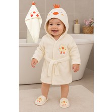 Ens Group Avm 0–2 Yaş Bebek Bornoz Seti %100 Pamuk Civciv Figürlü 4 Parça (Bornoz + Havlu + Terlik + Kese)