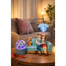 Deco Elit 2'li Set  Aşıklar Figürlü LED Işıklı Biblo - Mini Kar Küresi Işıklı - Sevgiliye Hediye Seti Mavi