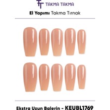 Takma Takma KEUBL1769 - Ekstra Uzun BALERIN-KEUBL1769 - 10'lu Tekrar Kullanılabilir El Yapımı Protez Takma Tırnak Ten Rengi-L