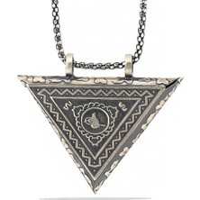 Gümüş Üçgen Içi Açılabilen Tuğra Muskalık Kolye