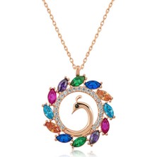 Gümüş Rose Tavus Kuşu Bayan Kolye