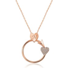 Gümüş Rose Kalbe Giden Ok Kolye