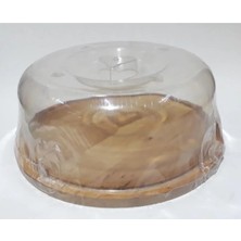 abnturk Ahşap Tabanlı Plastik Cam Kapaklı 29X29X11 Boyutlarında Yuvarlak Kek ve Yaş Pasta Saklama Kabı