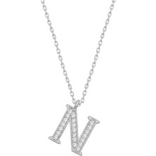 Gümüş Rodyum N Harfi Kadın Kolye