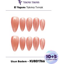 Takma Takma KUBD1766 Uzun Badem 15'li Tekrar Kullanılabilir El Yapımı Protez Takma Tırnak - Pembe-M