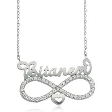 Gümüş Bitanem Yazılı Sonsuzluk Bayan Kolye