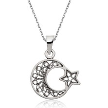 Gümüş Ay Yıldız Bayan Kolye
