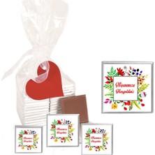 Mynil Madlen Çikolata Sargılı Nişan Modeli Çiçek Desenli 25 Adet Jelatin Poşetli Kalpli Etiketli