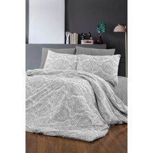 Pazarika Gri Klasik Çiçek Desenli Çift Kişilik Nevresim Takımı