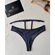 Intive Lingerie Kadın Yüksel Bel Şerit Detaylı Ağı Pamuklu Halka Detaylı Tül Tanga