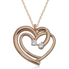 Gümüş Rose Birleşmiş Kalpler Kadın Kolye