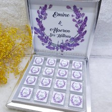 Mynil Karton Kutu 48 Li Söz Nişan Çikolatası Lavanta Desenli-Altın