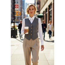 Benerly Kadın V Yaka Kolsuz Regular Kalıp Astarlı Düz Desen Poliviskon Dokuma Kumaş Regular Boy Yelek Modeli