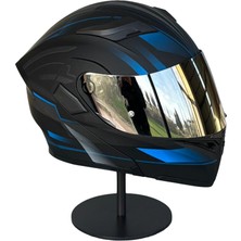 Scharf 902 Çene Açılır Motosiklet Kaskı – Güneş Gözlüklü (Silver Vizörlü) Mx1 Blue