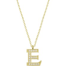 Gümüş Gold E Harfi Kadın Kolye