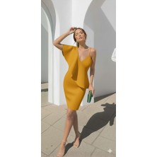 Kadın V Yaka Askılı Midi Elbise