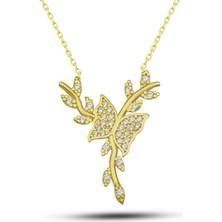 Gümüş Gold Daldaki Kelebek Kadın Kolye