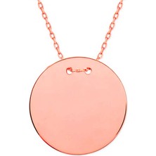 Gümüş Rose Yuvarlak Plaka Kolye