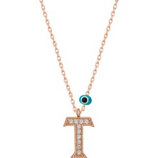 Gümüş Nazar Rose T Harfi Kadın Kolye