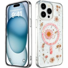 Newface Iphone 14 Pro Kılıf Daisy Simli Magsafe Kapak - Pembe