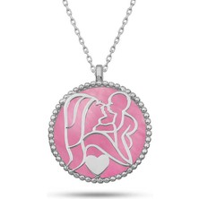 Gümüş Pembe Sedef Taşlı Anne Çocuk Sevgisi Kolye