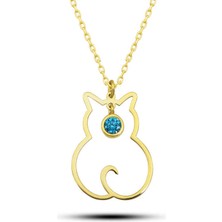 Gümüş Mart Ayı Doğum Taşı Kedi Kadın Kolye