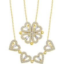 Gümüş Gold Kalpli Açılabilen Yonca Kadın Kolye