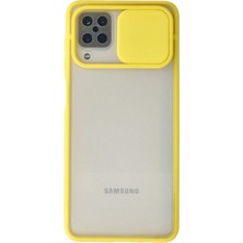 Newface Samsung Galaxy A12 Kılıf Palm Buzlu Kamera Sürgülü Silikon - Sarı