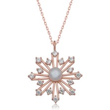 Gümüş Rose Incili Kar Tanesi Kadın Kolye