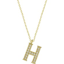 Gümüş Gold H Harfi Kadın Kolye