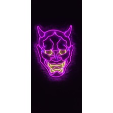 Dekoraven Şeytan Maskesi Oni Mask Figürlü Neon LED Tabela | Gaming ve Modern Dekor Için Işıklı Duvar Süsü