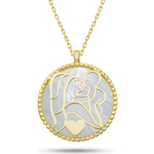 Gümüş Gold Sedef Taşlı Anne Çocuk Sevgisi Kolye