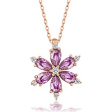 Gümüş Rose Mor Lotus Çiçeği Kadın Kolye