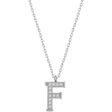 Gümüş Rodyum F Harfi Kadın Kolye