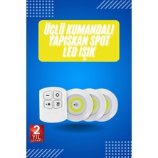 Epilons Yapışkanlı 3'lü Spot LED Işık Lamba Montajsız Pilli Uzaktan Kumandalı