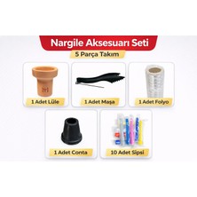 Puffstore Nargile Aksesuarı Seti 5 Parça – Lüle, Maşa, Folyo, Conta ve 10 Adet Sipsi