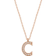 Gümüş Rose C Harfi Kadın Kolye
