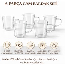 Welcomein 6’lı Cam Bardak Seti – 170 ml Kulplu Şeffaf Cam Kupa, Çay Kahve ve Bitki Çayı Bardakları, Bulaşık Makinesinde Yıkanabilir